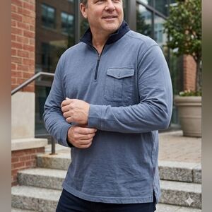 Victorinox Navy Quarter Zip Pullover XXL Cotton Long Sleeve Casual Shirt NWT